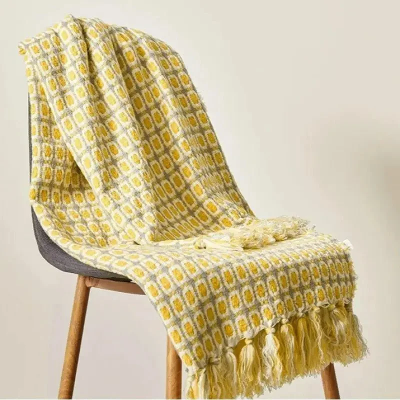 Bohemian Style Yellow Knitted Woolen Blanket
