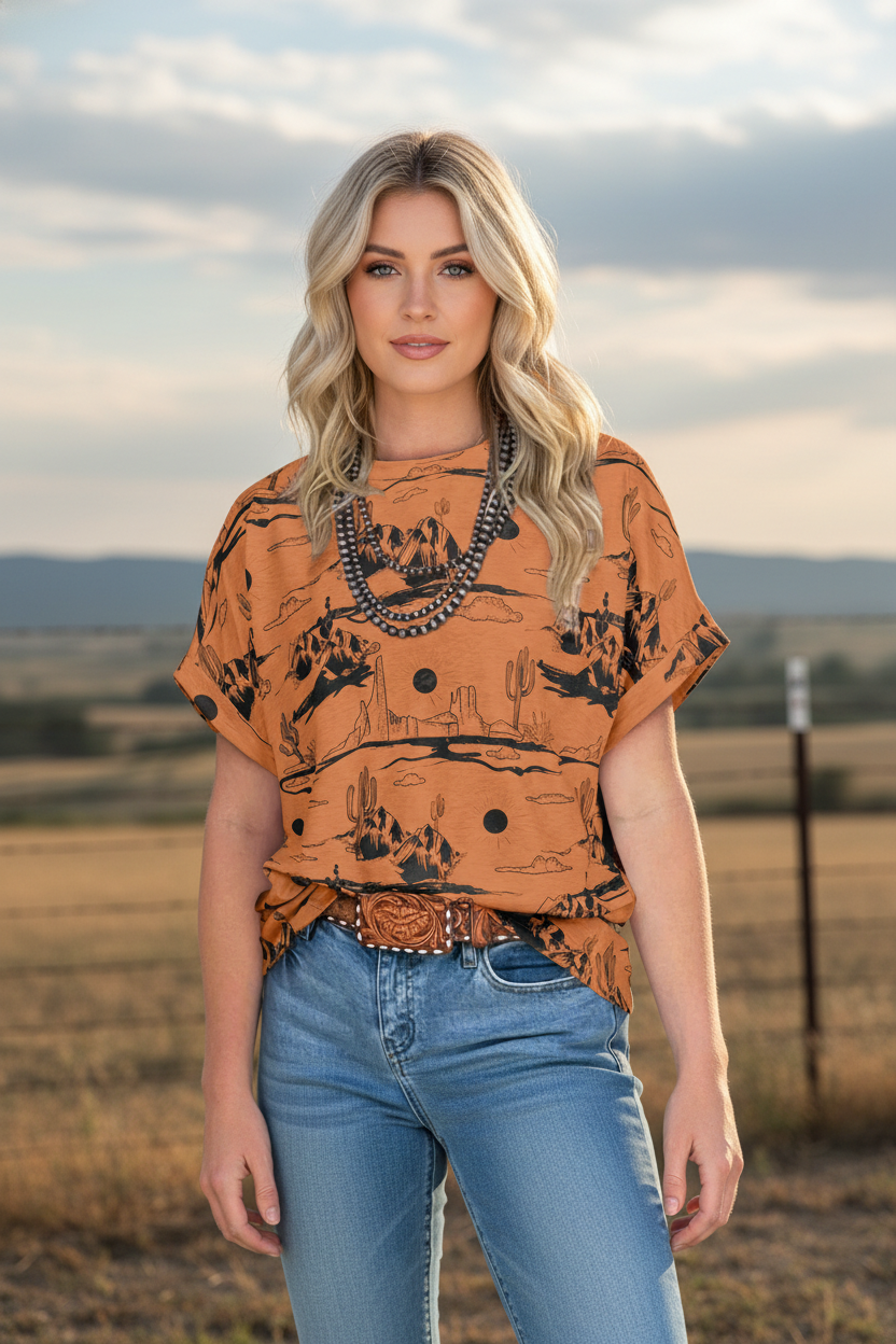 Western Desert Short Sleeve Casual Women's T-shirt