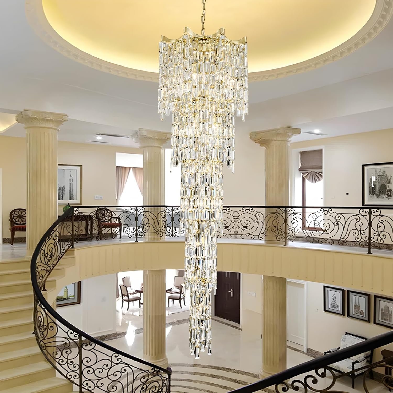 Seventy Nine Inch Gold Crystal Chandelier
