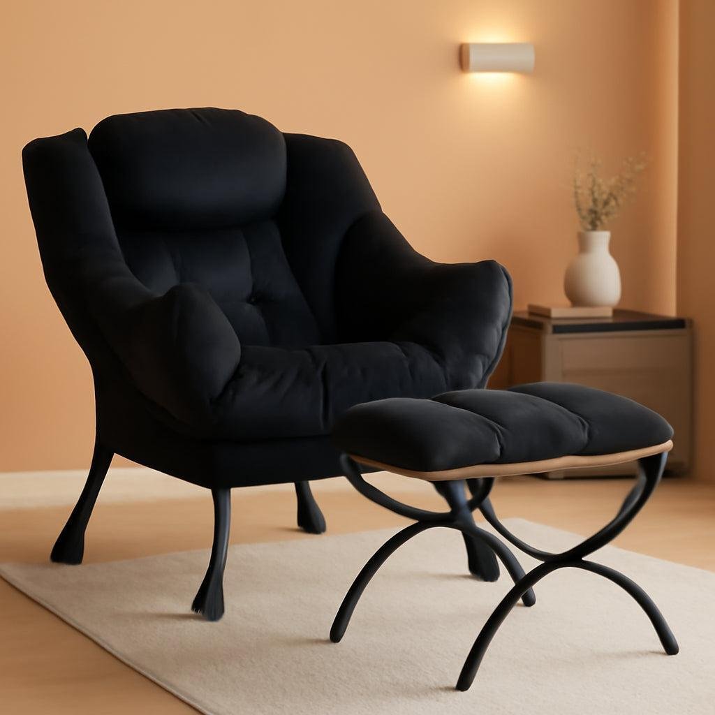Large Upholstered Lounge Chair With Foot and Arm Rests