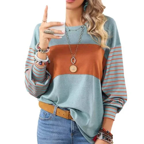Women's Long Sleeve Pullover Top Striped Shirt