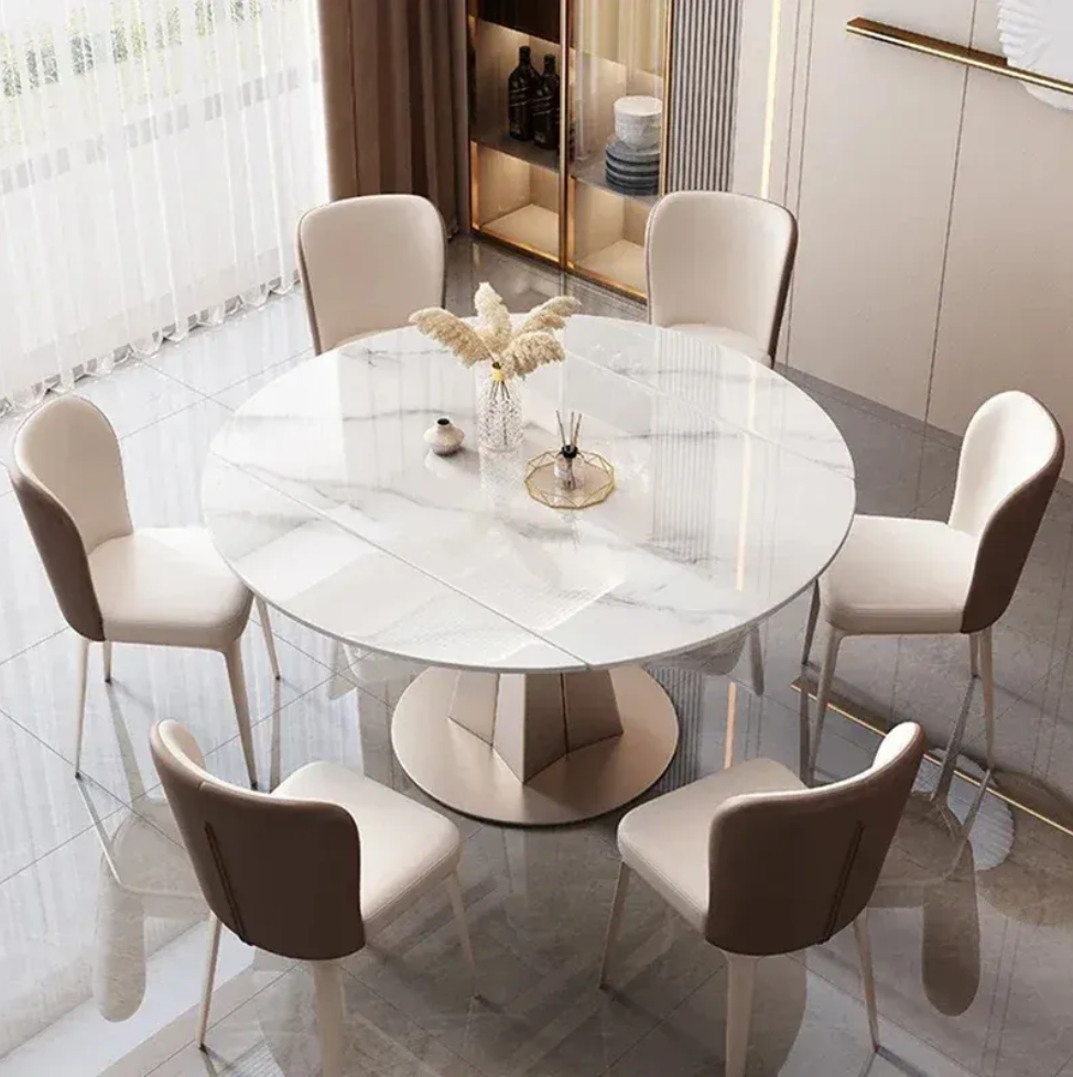 Marble Stone Round Kitchen Table Set With 6 Seaters