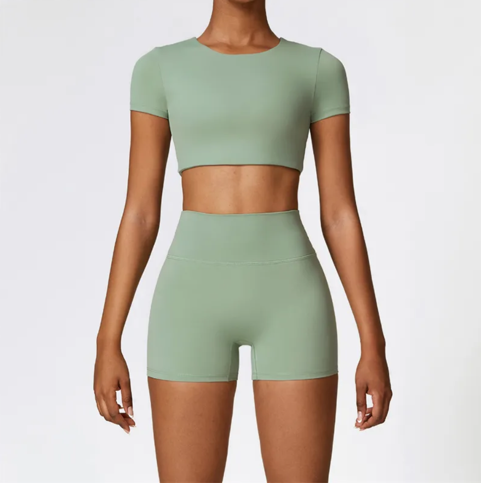 Women’s Yoga Outfit Lace Top Elastic Shorts Set.png