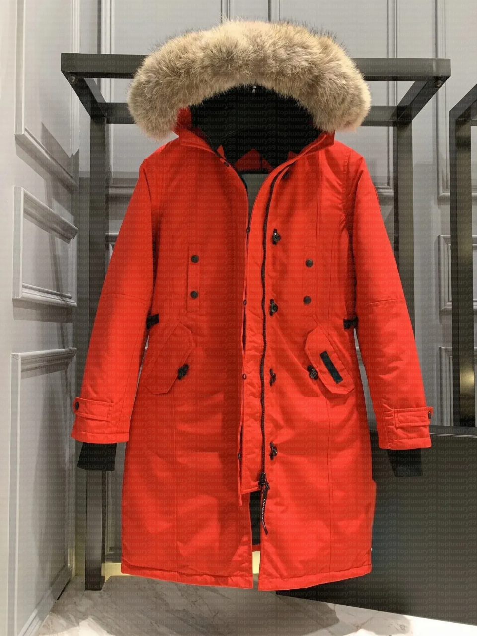 Women’s Fur Collar Long Thermal Red Winter Coat 2.png
