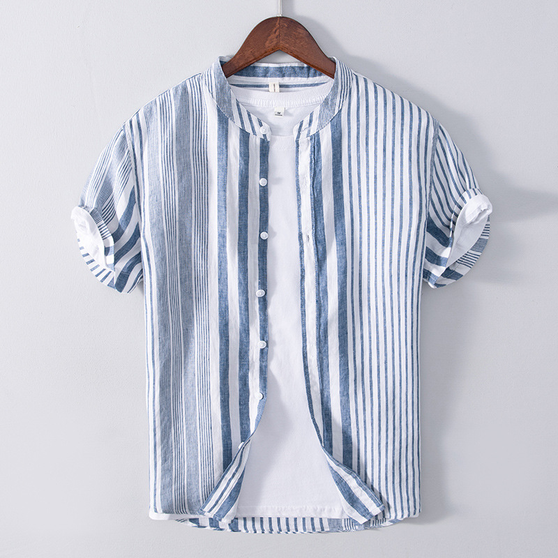 Men’s Half Sleeve Casual Linen T-shirt blue.jpg
