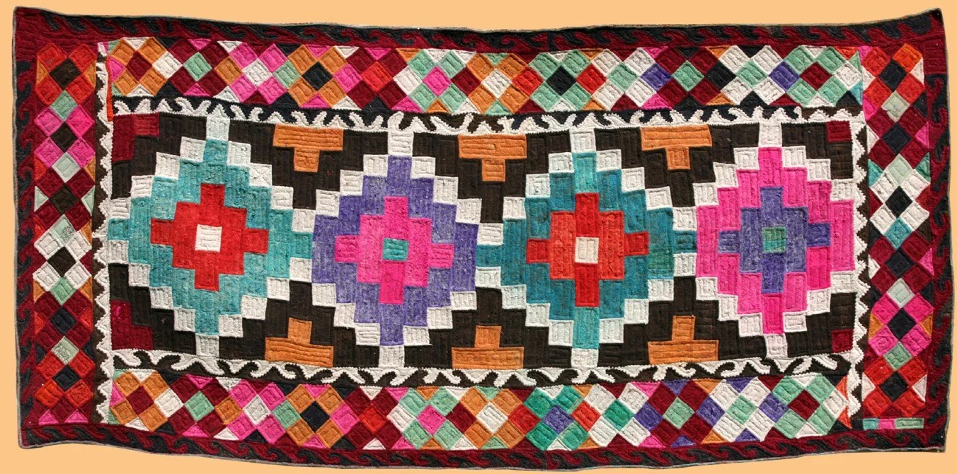Kyrkystan. Felt carpet in the Kurak technique. In the old times, magic properties were attributed to kurak items; it was deemed that things made of small patches of cloth brought along large offspring, progeny and multiplied property. Kurak also func
