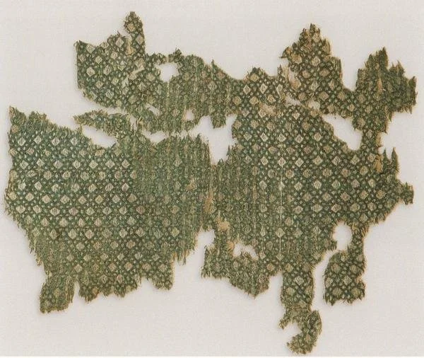 China. Diamond Silk Twill Pattern found at the Moshtcevaya Balka in North West Caucasus. 8th Century AD. Accessed viahttps://kazarbazar.com/about-diamond-twill-silks-58#:~:text=Diamond%20patterned%20silks%20were%20popular,Turk%20grave%20from%20the%20