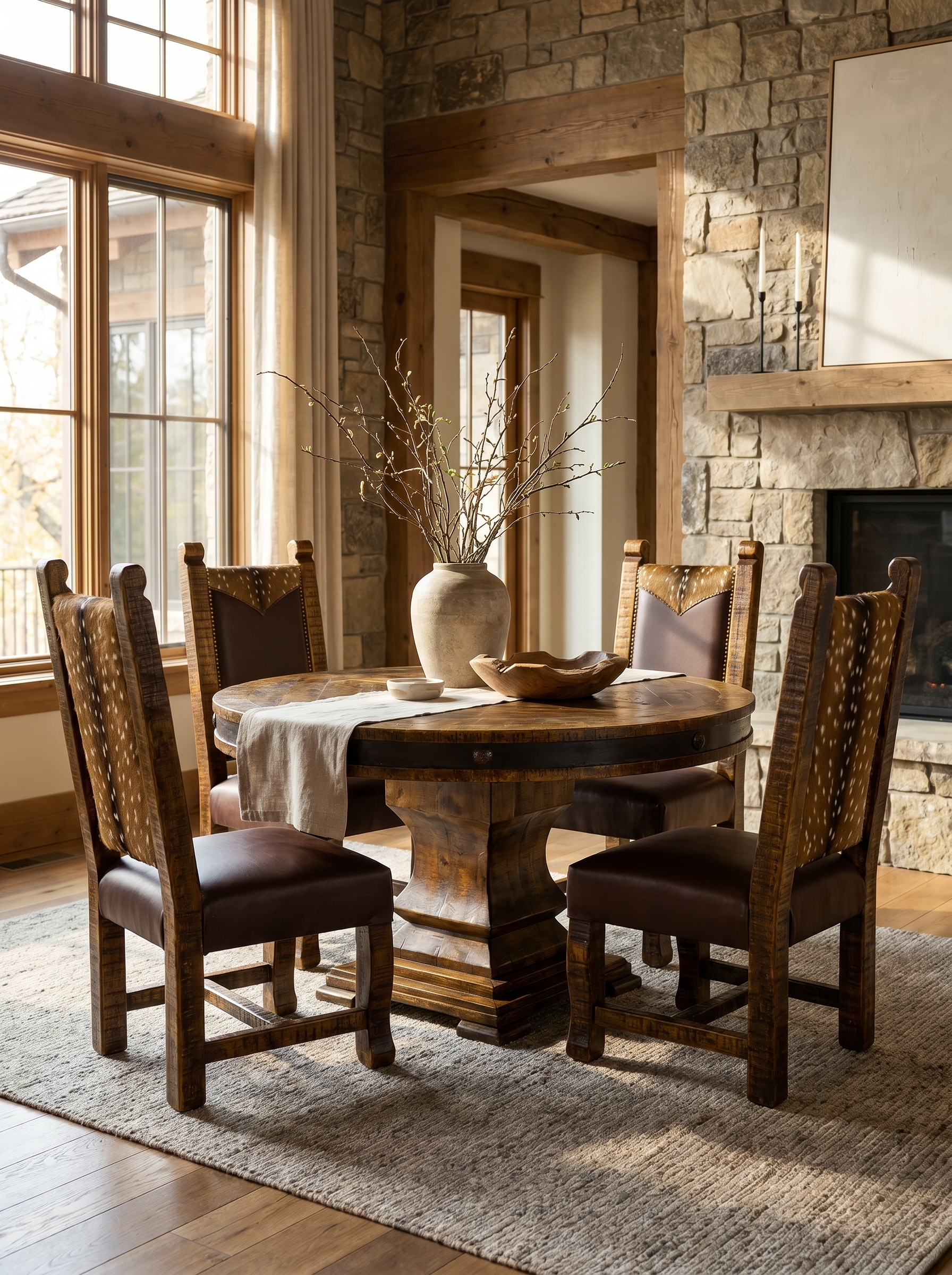 Set Old Fashion Hacienda Premium Dining Table + Sierra 501 Axis Chair