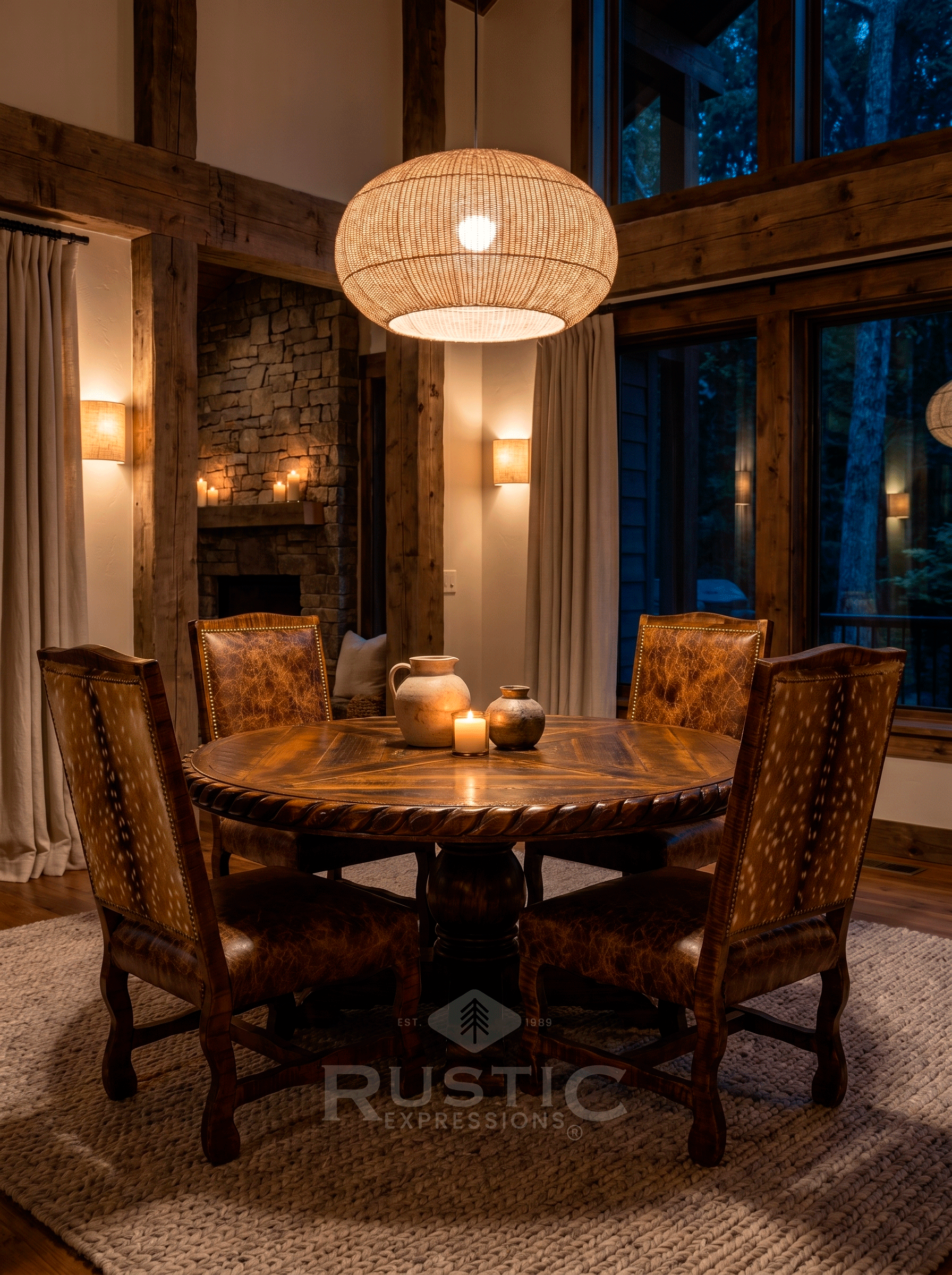 Old Fashion Hacienda Rope Edge Dining Table (6).gif