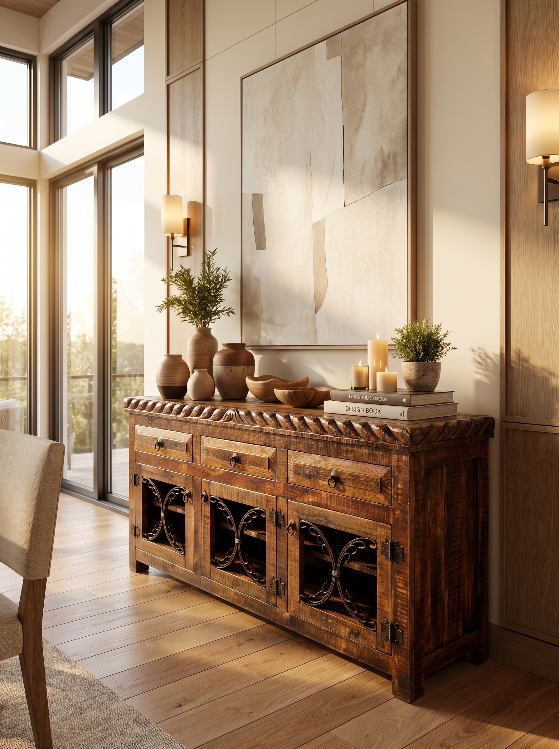 Metal Scroll Buffet with Rope Top