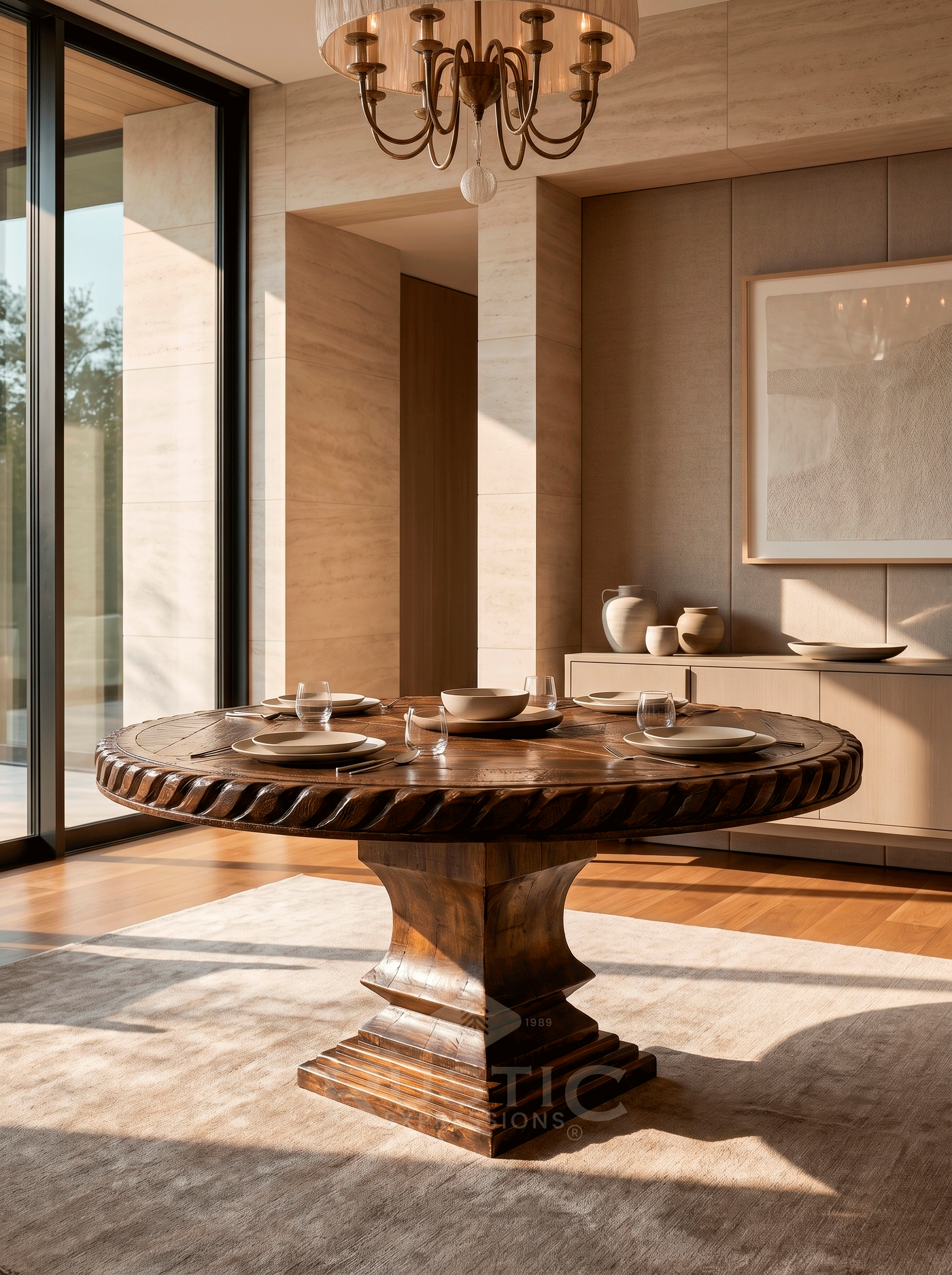 Old Fashion Hacienda Rope Edge Dining Table (3).gif