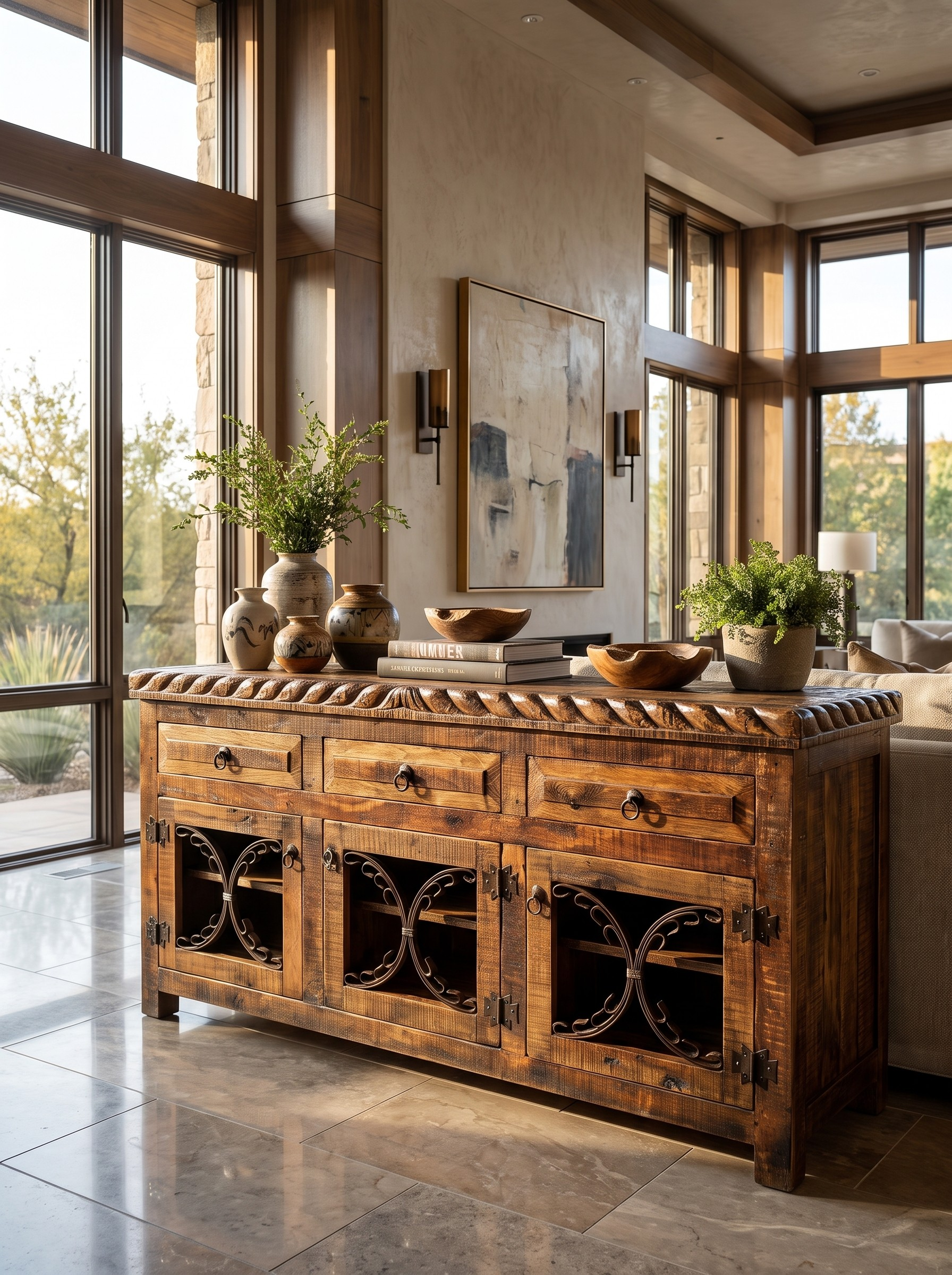 Metal Scroll Buffet With Rope Top6.png