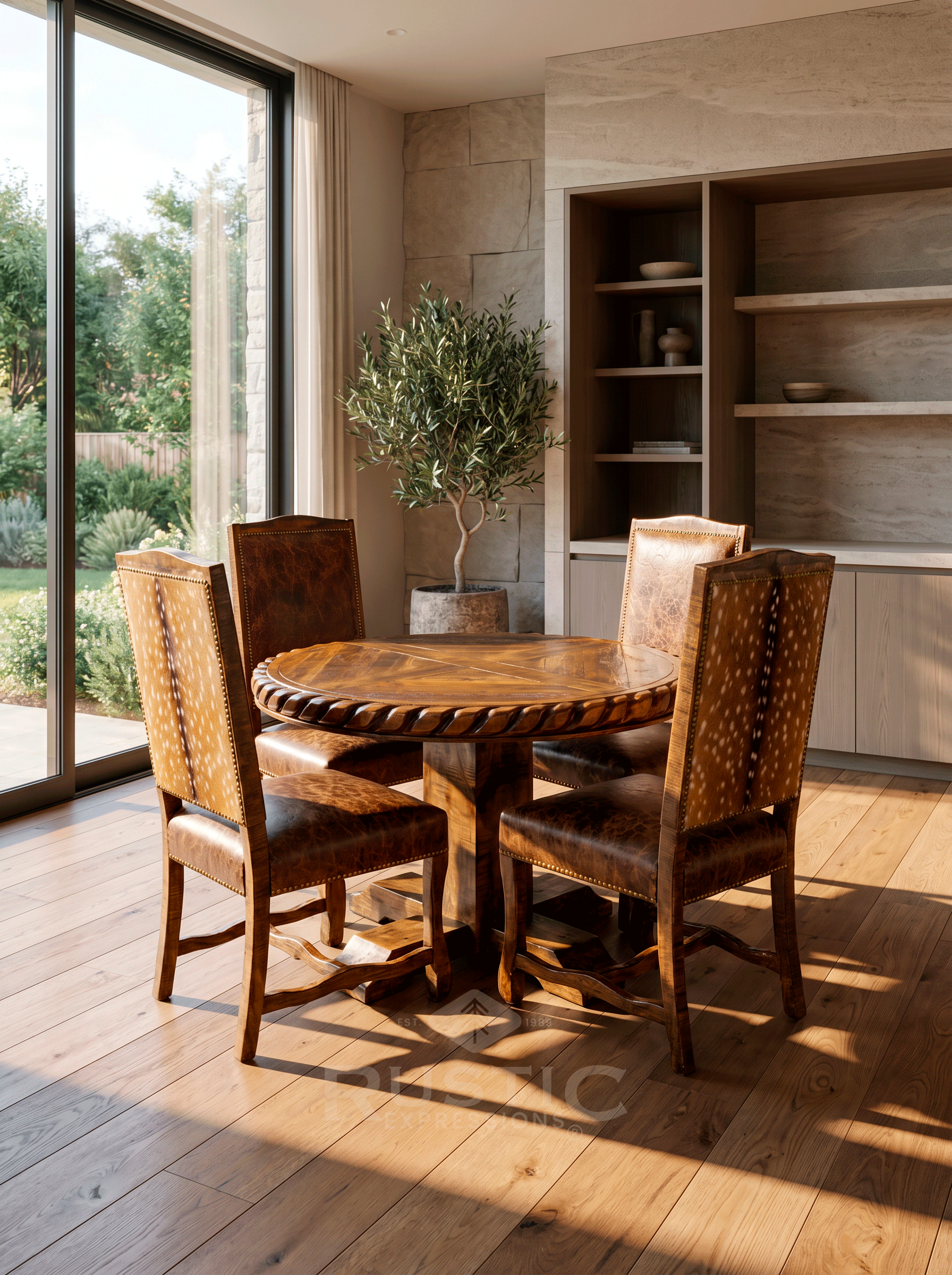 Old Fashion Hacienda Rope Edge Dining Table (4).gif