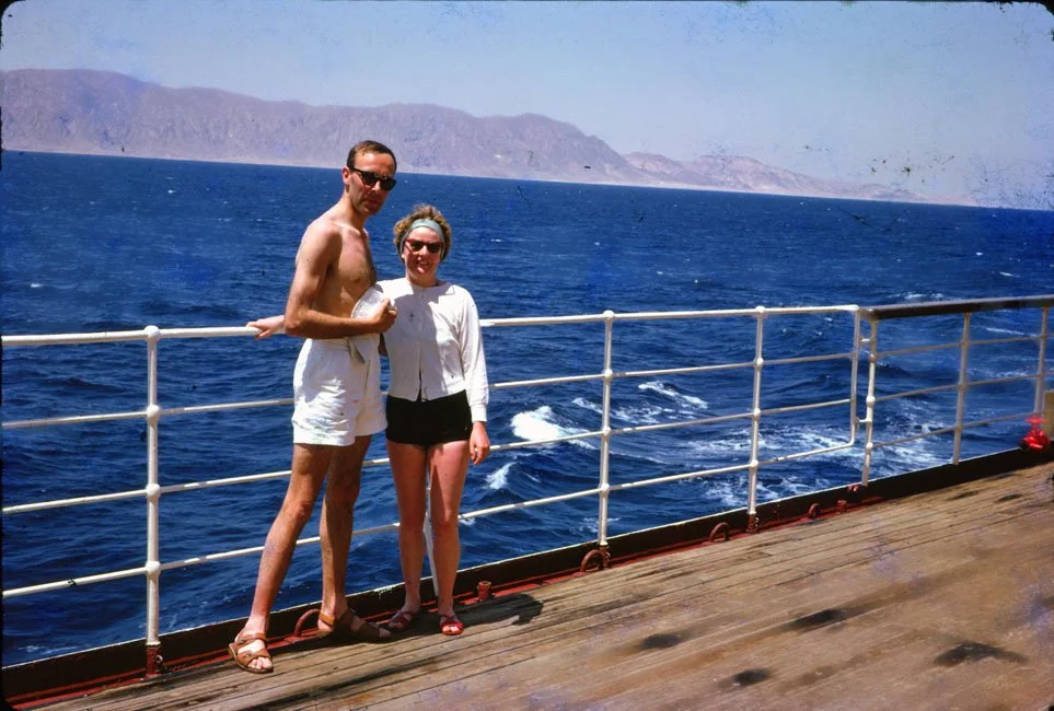 Pat & Phil on the Suez Canal on the way to Thailand
