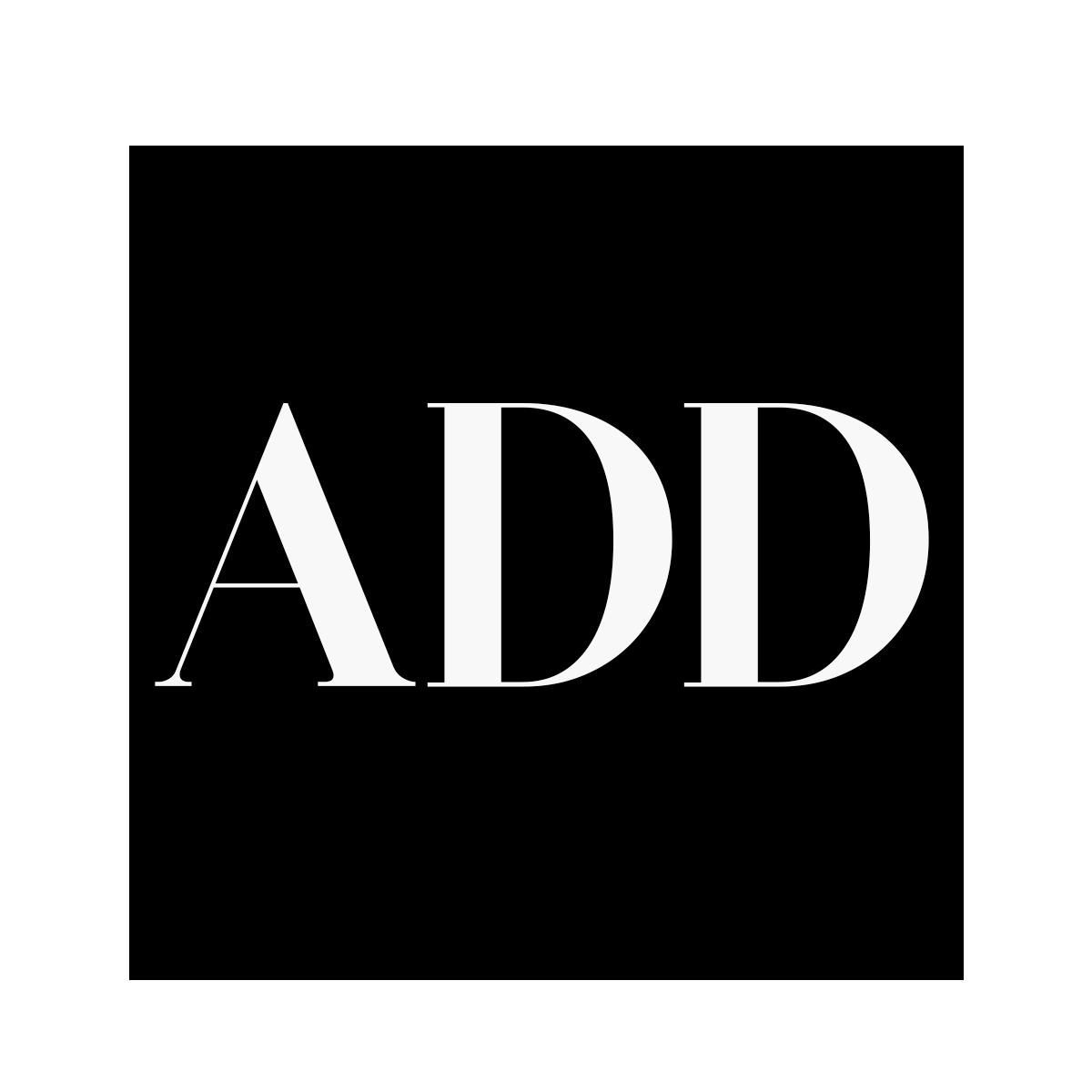 The word 'ADD' in large white capital letters on a black background.