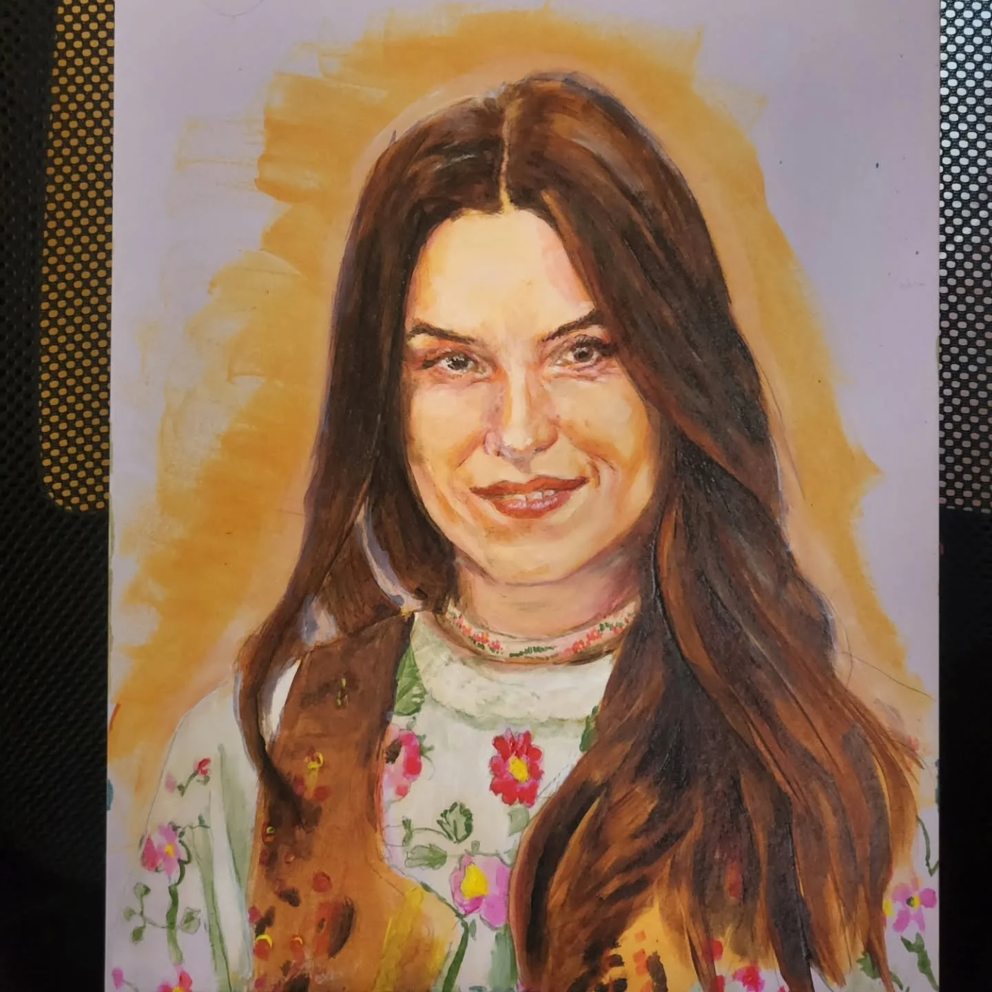 The third time is the charm? This one is now at the point where each additional time I sit down it looks a little worse than when I started so it's time to stop and hope it looks like her. It's as close as I'm going to get it. 

#acrylic #acryliconca