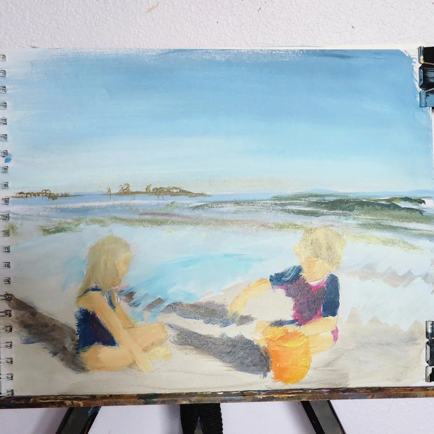 I'm messing around with a new minimalist concept. Trying to do a nice beach scene in very basic colors and basic shapes. This is my first pass and this is about 10 minutes. I don't like it much but I think there's promise here, and hopefully I'll get