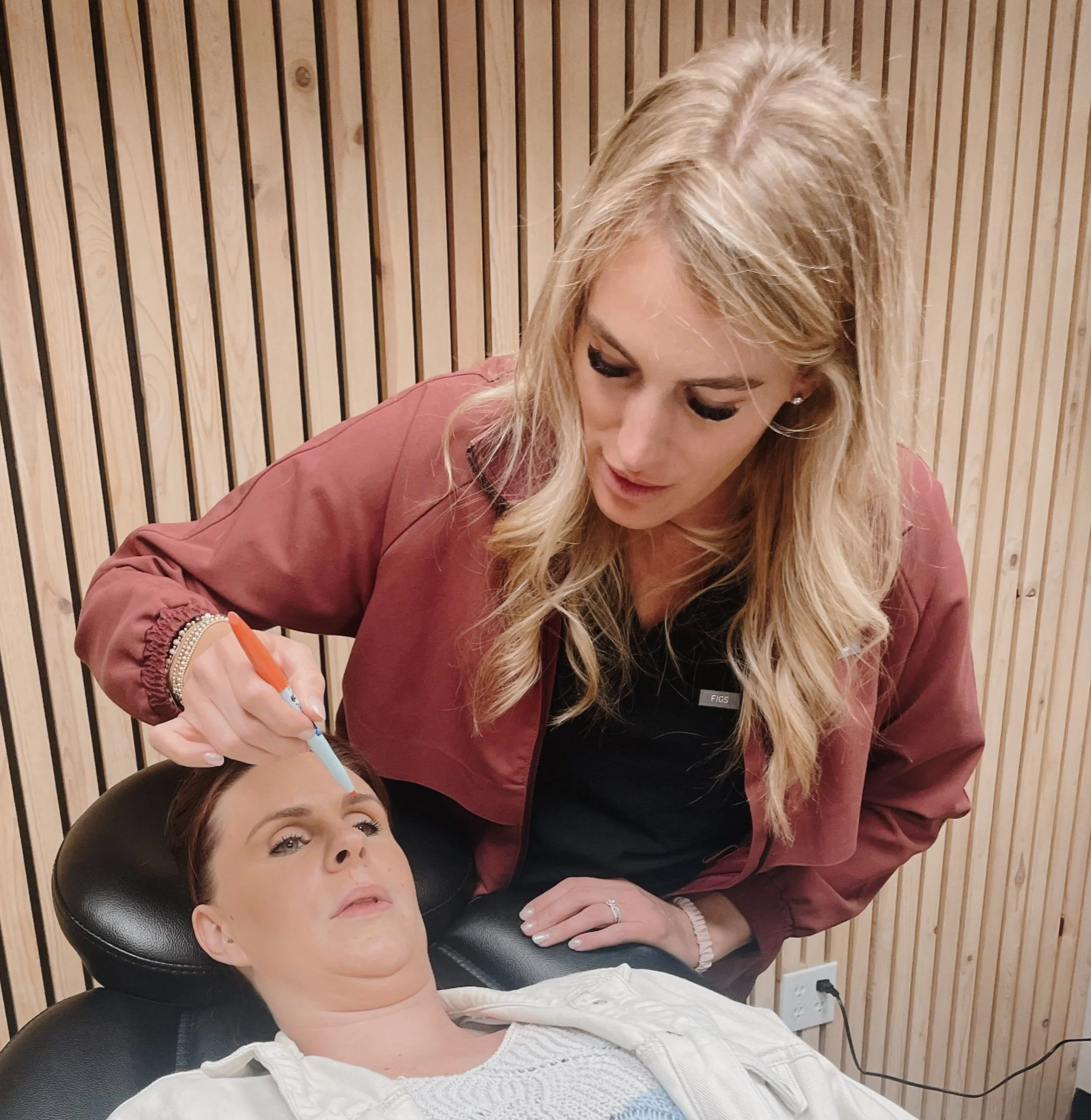 nurse injector showing where to inject