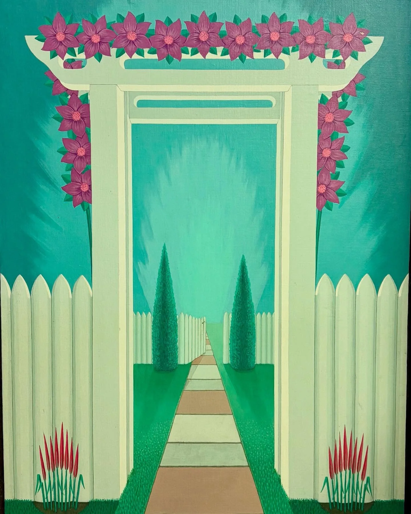 🌺 Vintage Find of the Week&nbsp;🌺
This large surrealist garden oil painting,&nbsp;A Silence Opens, is our favorite piece in the shop right now. The bold colors, symmetry, and sense of stillness draw you in and the large scale makes you feel like yo