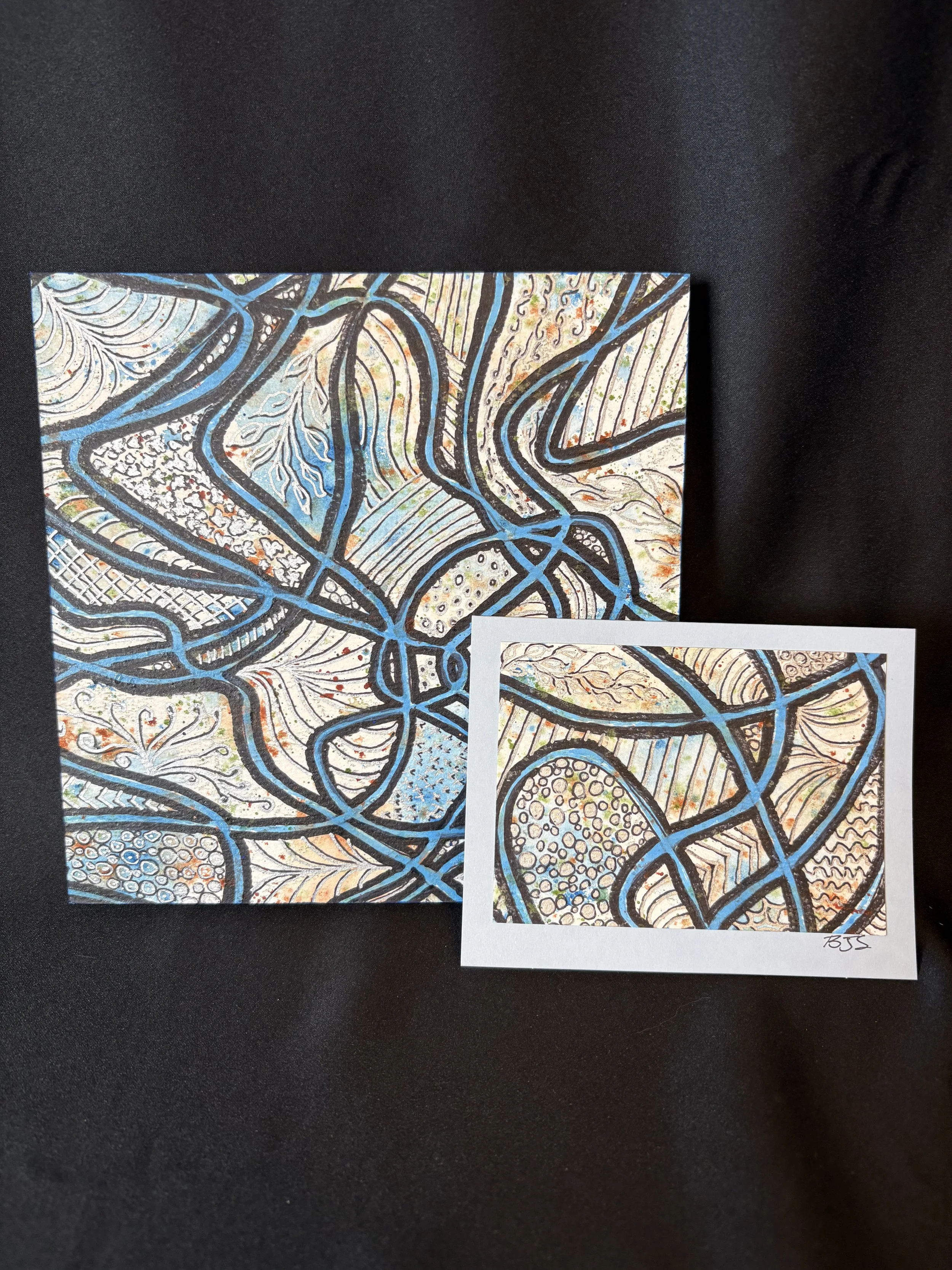 Matching watercolor painting, jewelry, note card set.