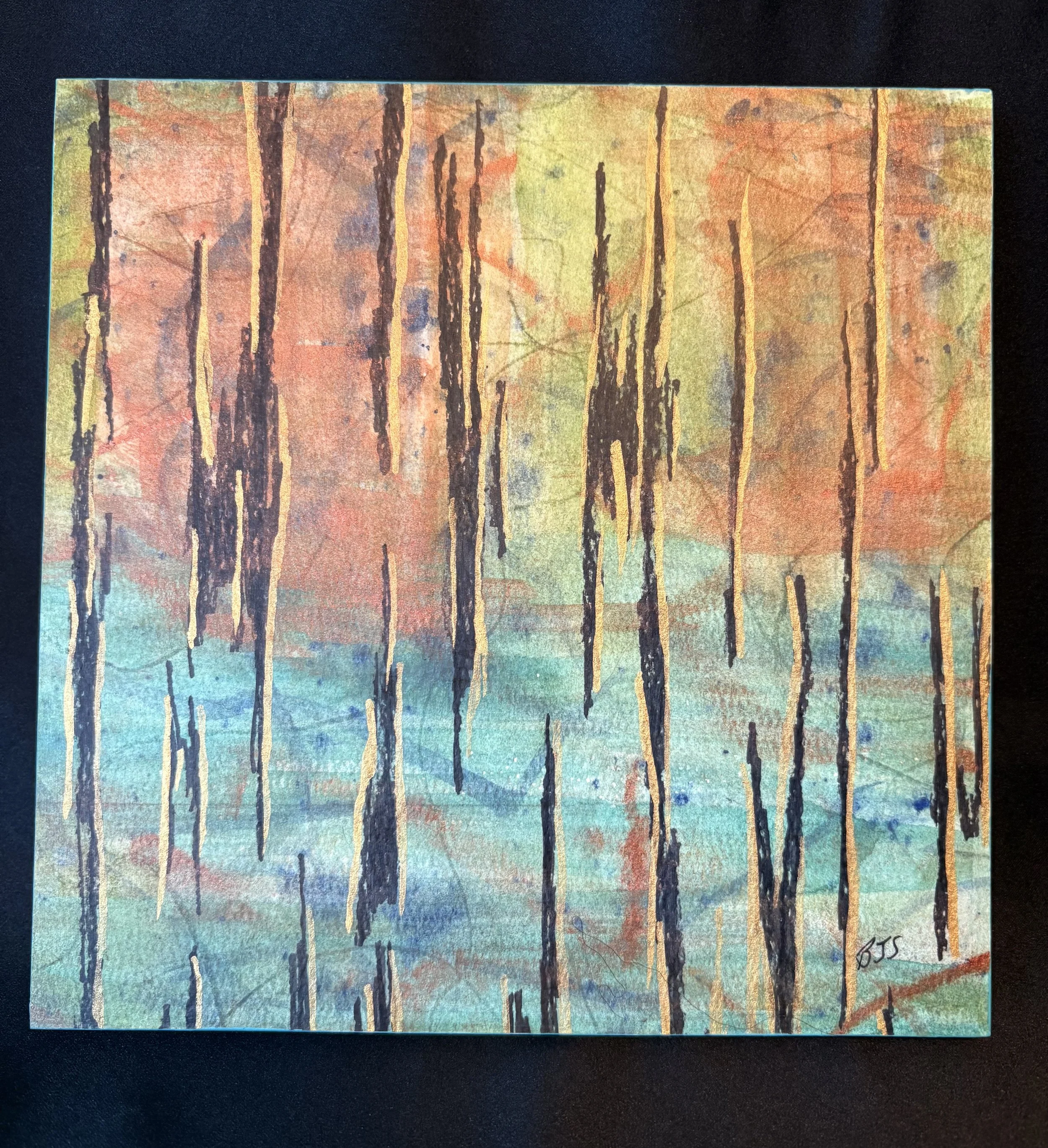 Matching watercolor painting, jewelry and note card.