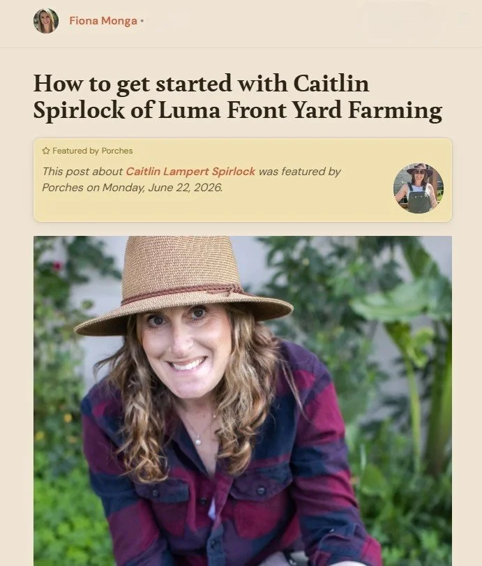 screenshot of an app with a photo of a white woman in a hat and blue flannel smiling at the camera