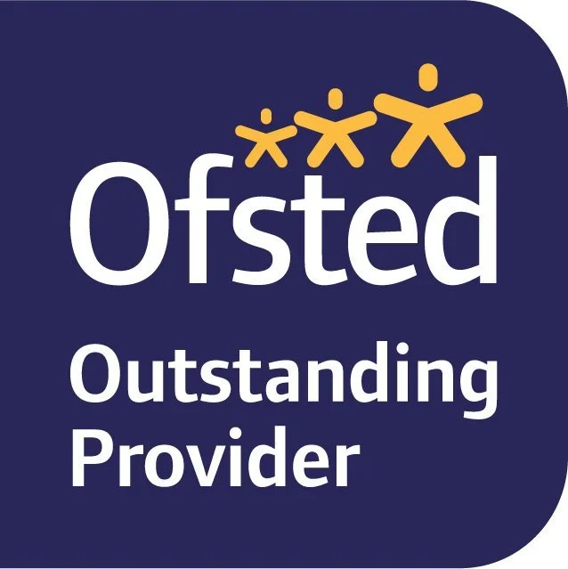 Ofsted logo with three yellow human figures and the text "Ofsted Outstanding Provider" on a dark blue background.
