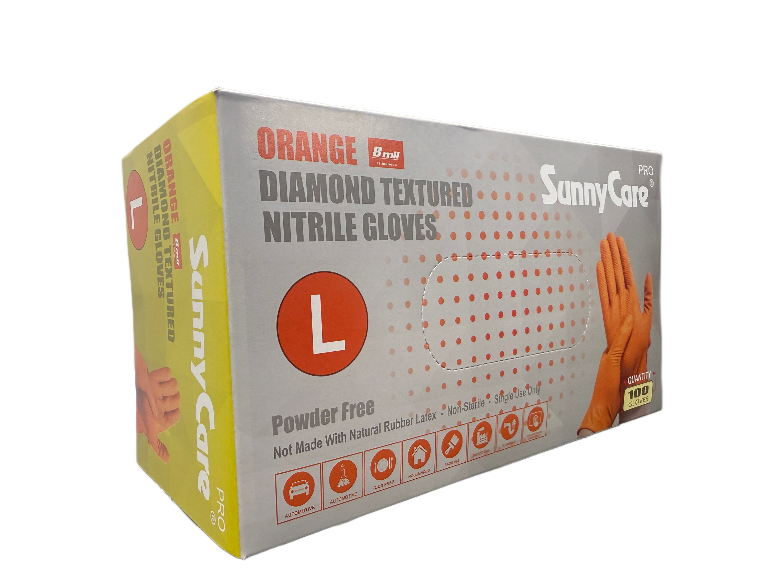 SunnyCare Orange 8-mil Diamond Textured Nitrile Gloves