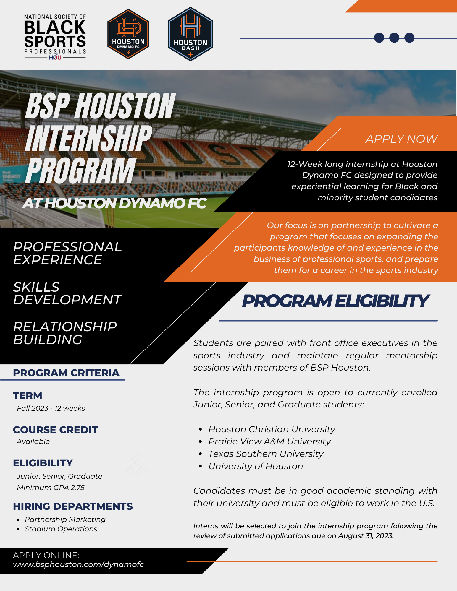 Houston Dynamo FC Internship — BSP Houston