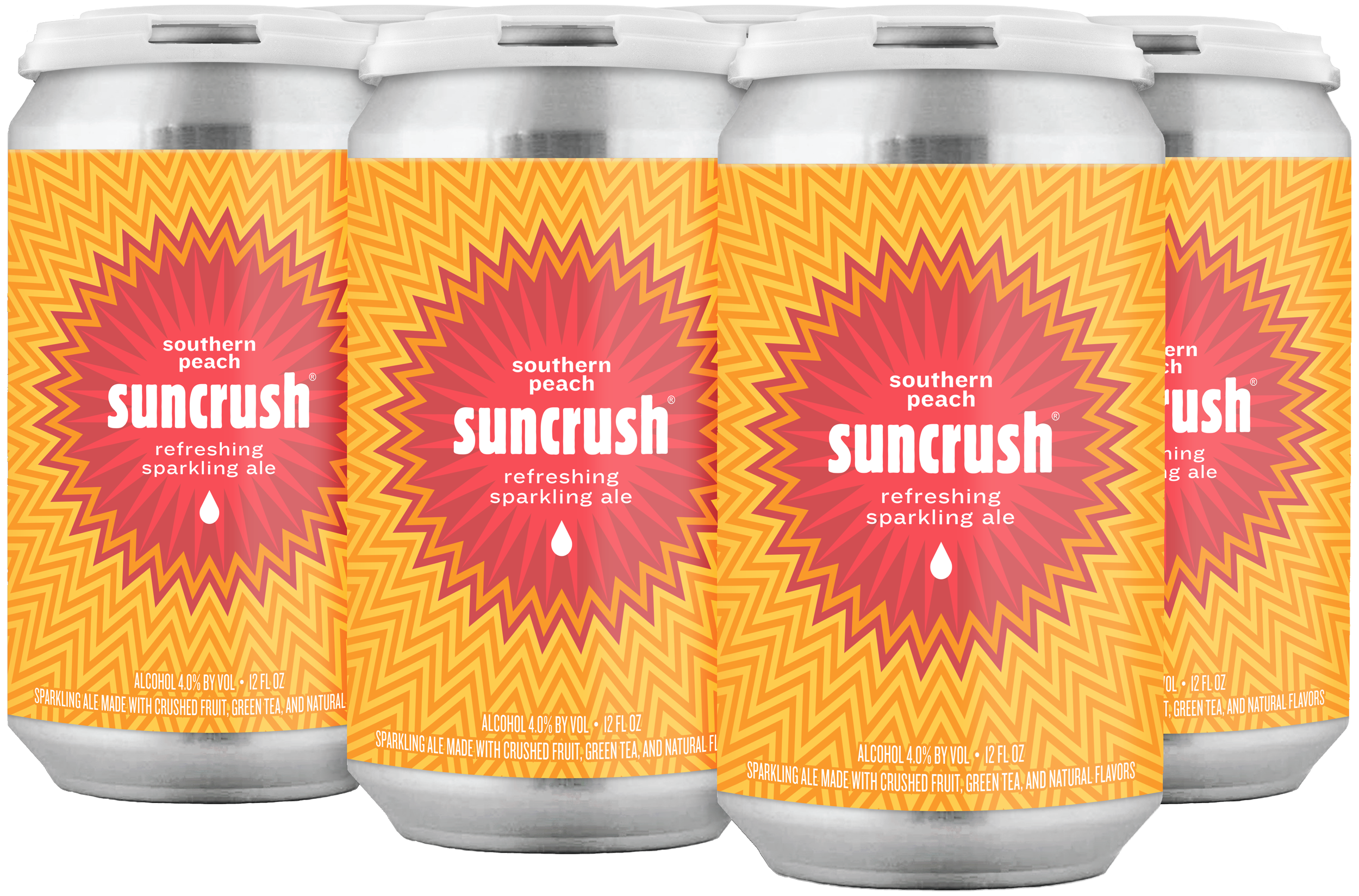 A six pack of 12oz cans of Southern Peach Suncrush