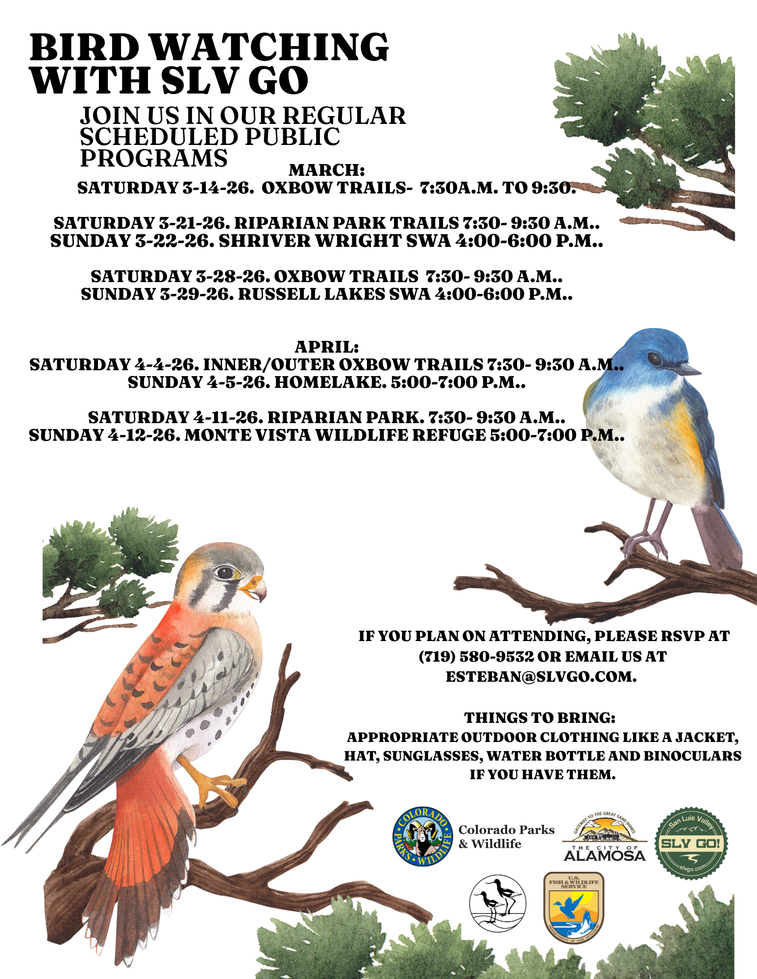 SLV GO! Bird Watching Schedule