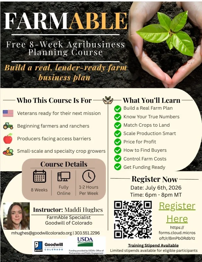 Upcoming FarmAble Field to Funded Virtual Agribusiness Planning Course