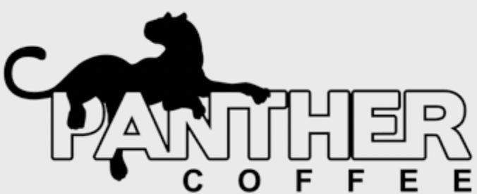 Black silhouette of a panther with the word 'Panther' in large letters and 'Coffee' below it.