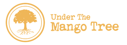 Logo with a tree inside a circle and the text 'Under The Mango Tree' in orange.