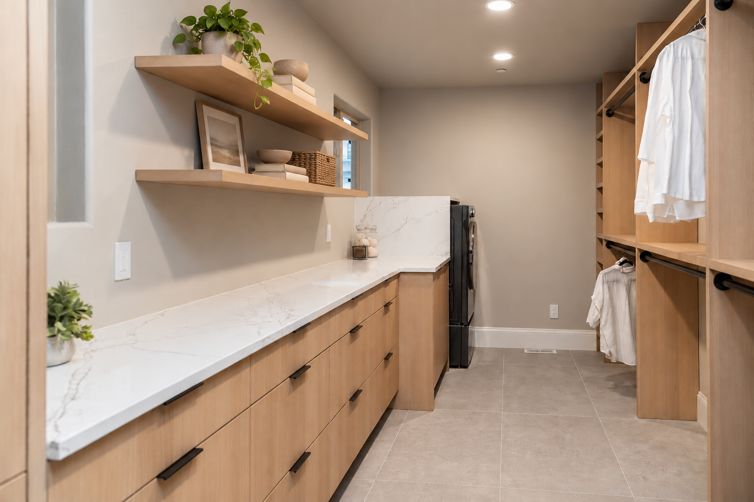 Warm Minimalist Laundry Closet with Woven Basket.png