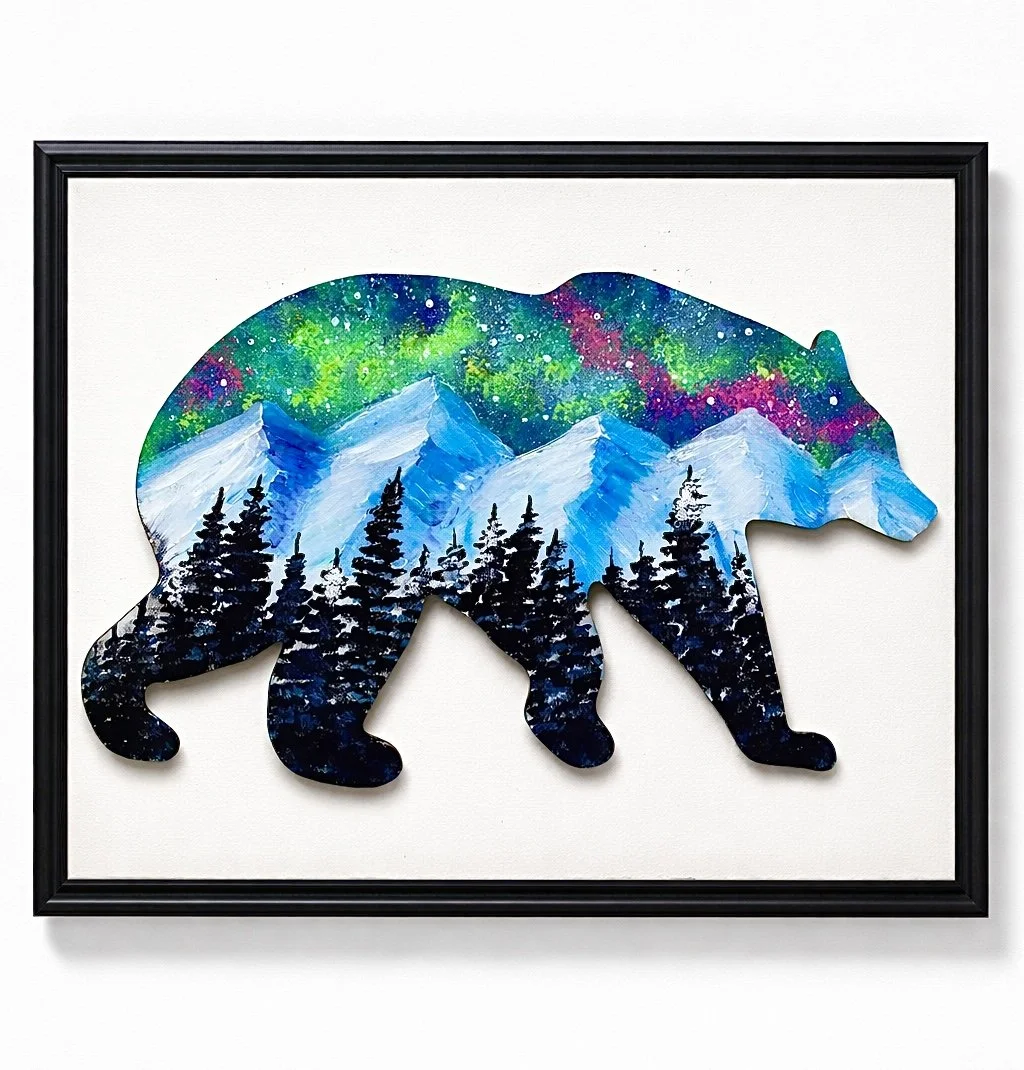 Galaxy Bear on Wood Cutout