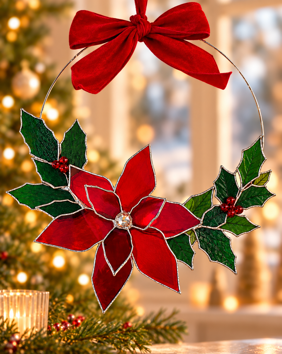 3-D Poinsettia Christmas Wreath Stained Glass Workshop