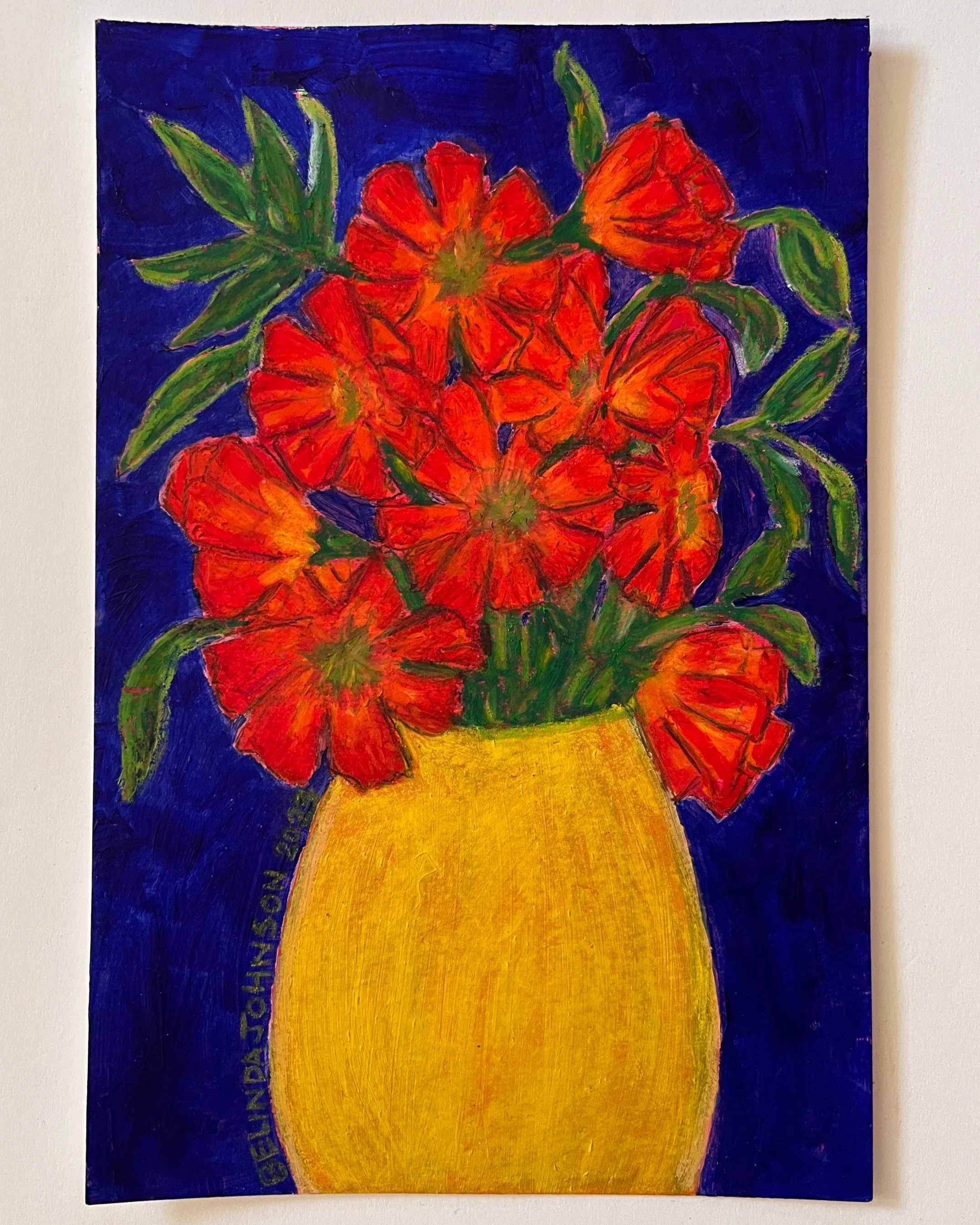 SOLD - "Little Pot of Sunshine"  - Original Acrylic & Oil Pastel Painting
