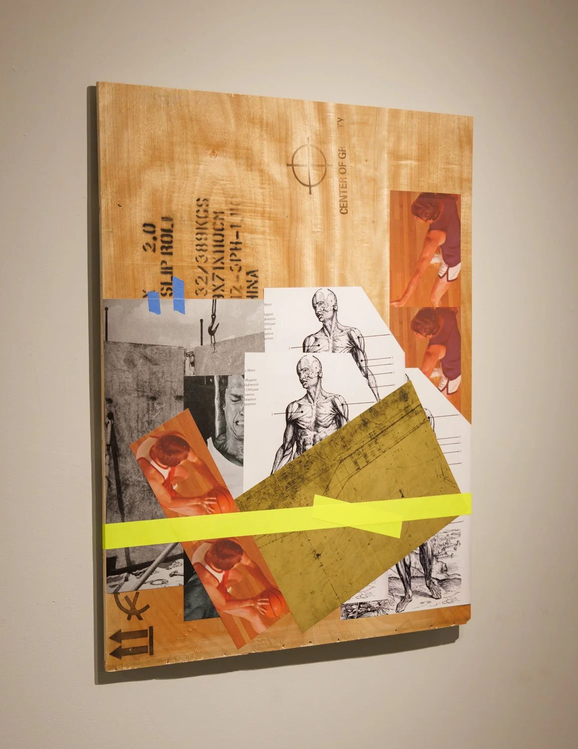 High-Level (2025) wood, inkjet prints, adhesive, gaffers tape, and painters tape.