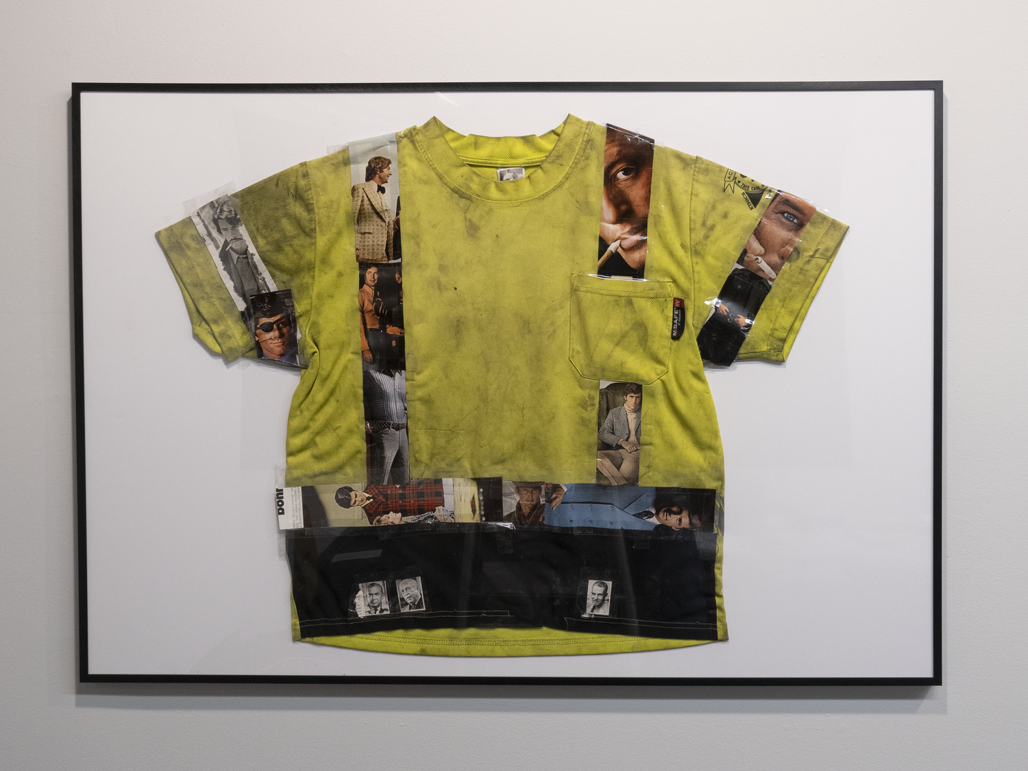 Dad and Everyone Else Before (2024) father's shirt, tape, and found images
