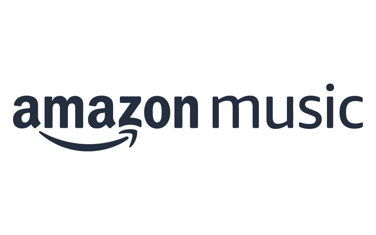 Amazon Music logo in black text with a curved arrow underneath.