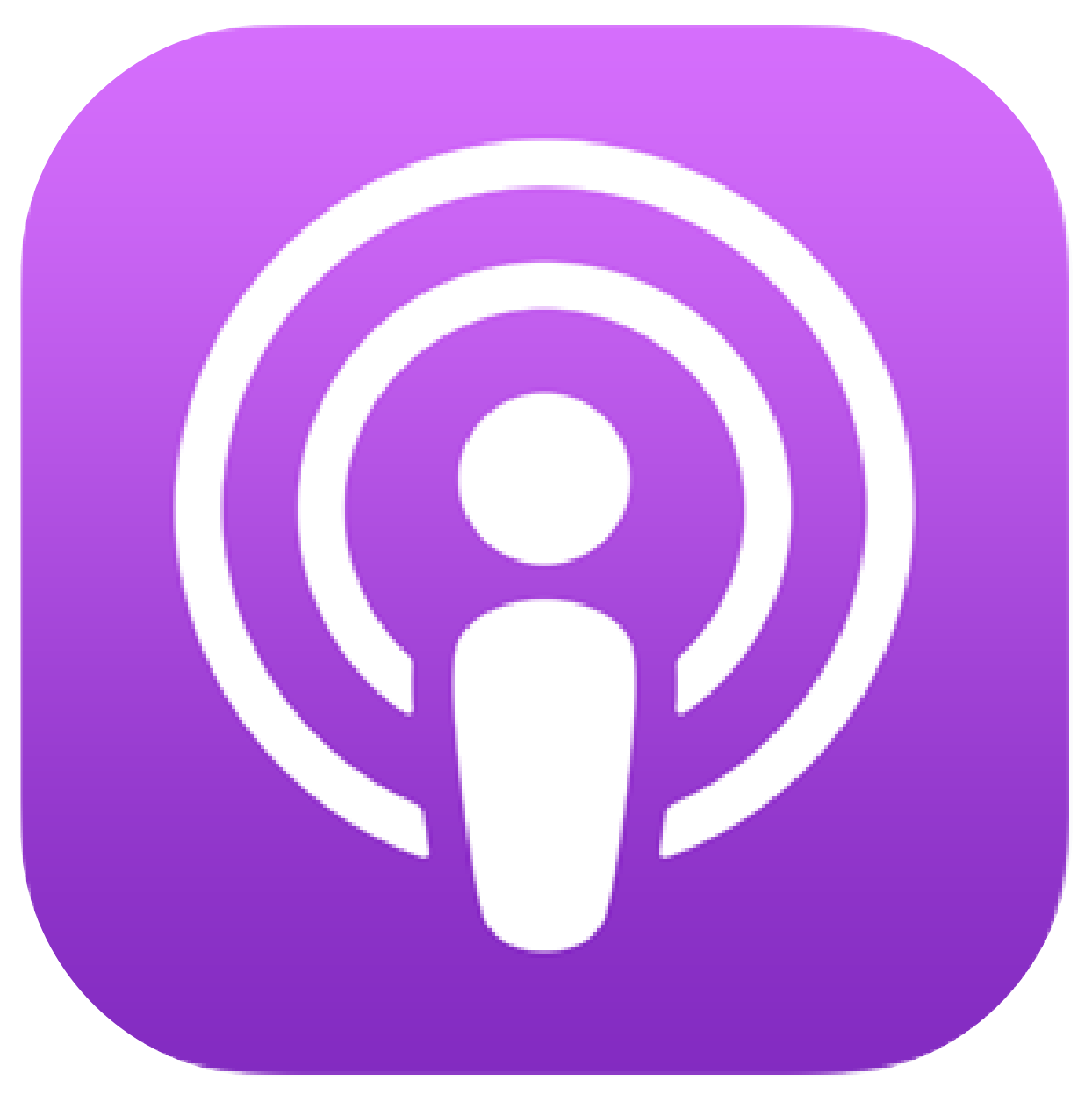 Purple podcast icon with white microphone and concentric circles.