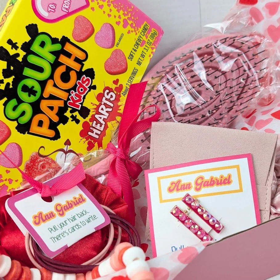 Valentines Mystery Box with Hair Brush, Hair Clips, Ponytail Holder, and Candy
