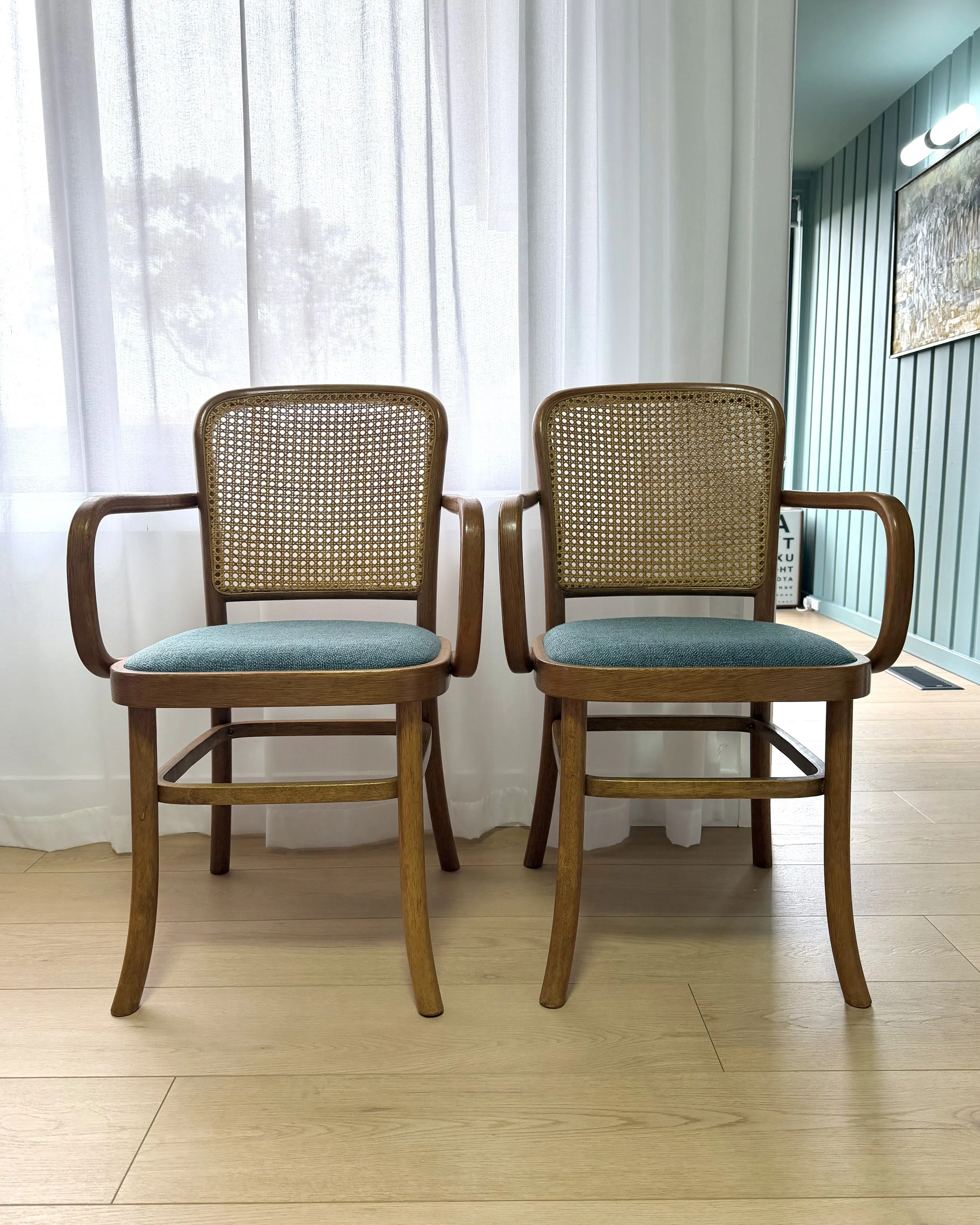 Pair of Bentwood Rattan Carver Dining Chairs