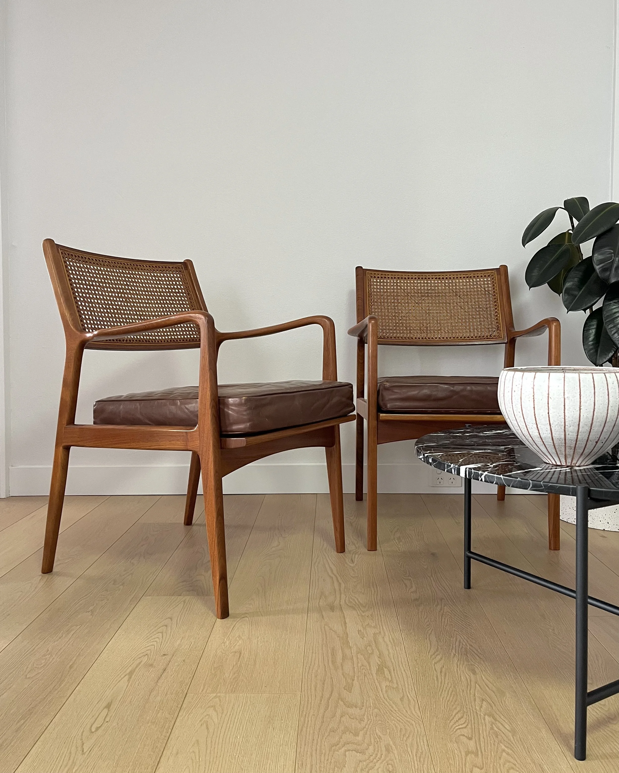 Rattan Back Armchairs attributed to Decro