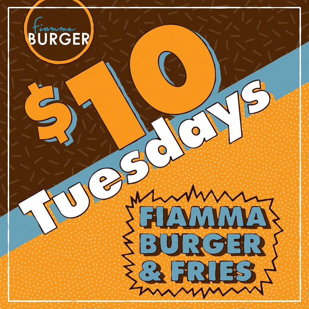 $10 Tuesdays at Fiamma Burger TODAY👇

Join us every Tuesday during the month of December for our flagship burger and fries at an extreme value.

$10 Fiamma Burger + Fries 🍔🍟
.
.
.
*Promotion available in store every Tuesday in the month of Decembe
