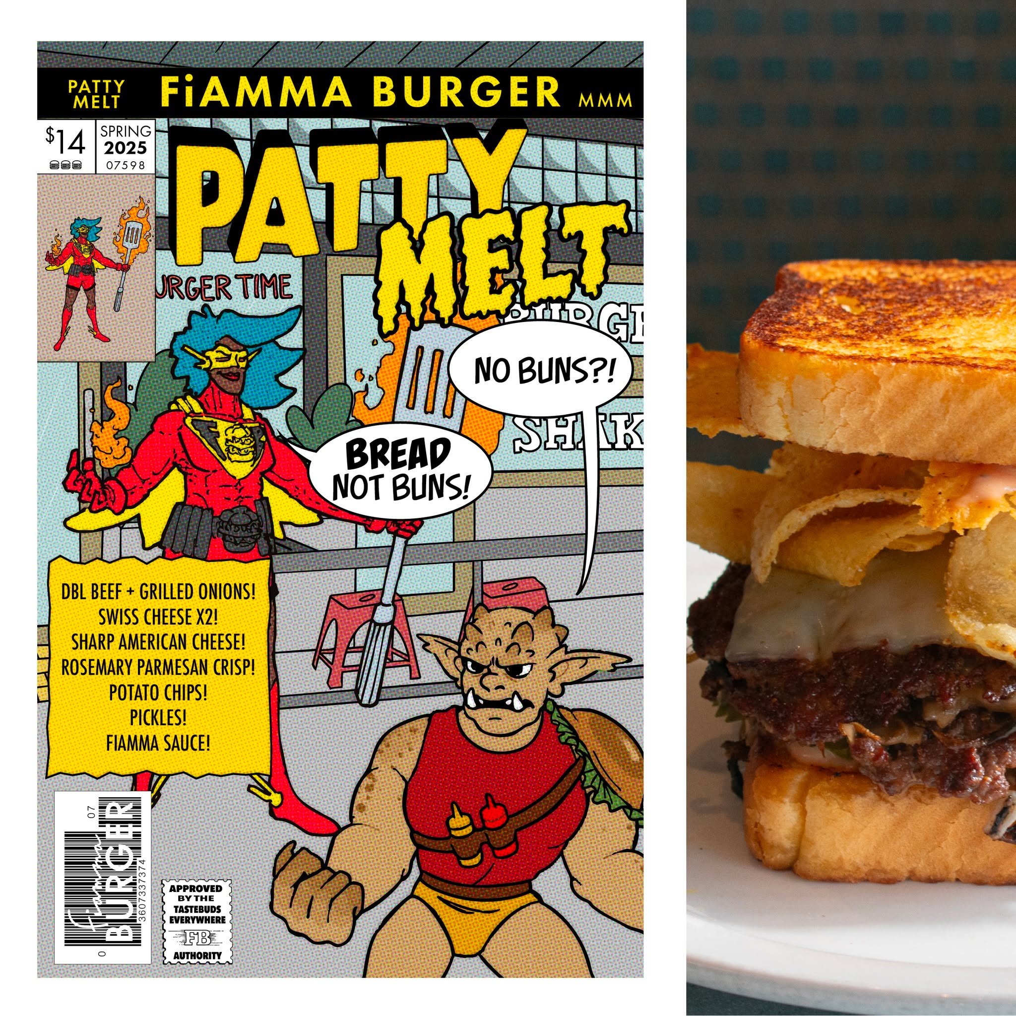 In brightest day, in blackest night, no hunger shall escape my sight, let those who worship hunger’s might, beware my power -- Patty Melt’s bite!
Hunger won’t stand a chance against the power of double beef patties grilled with oni