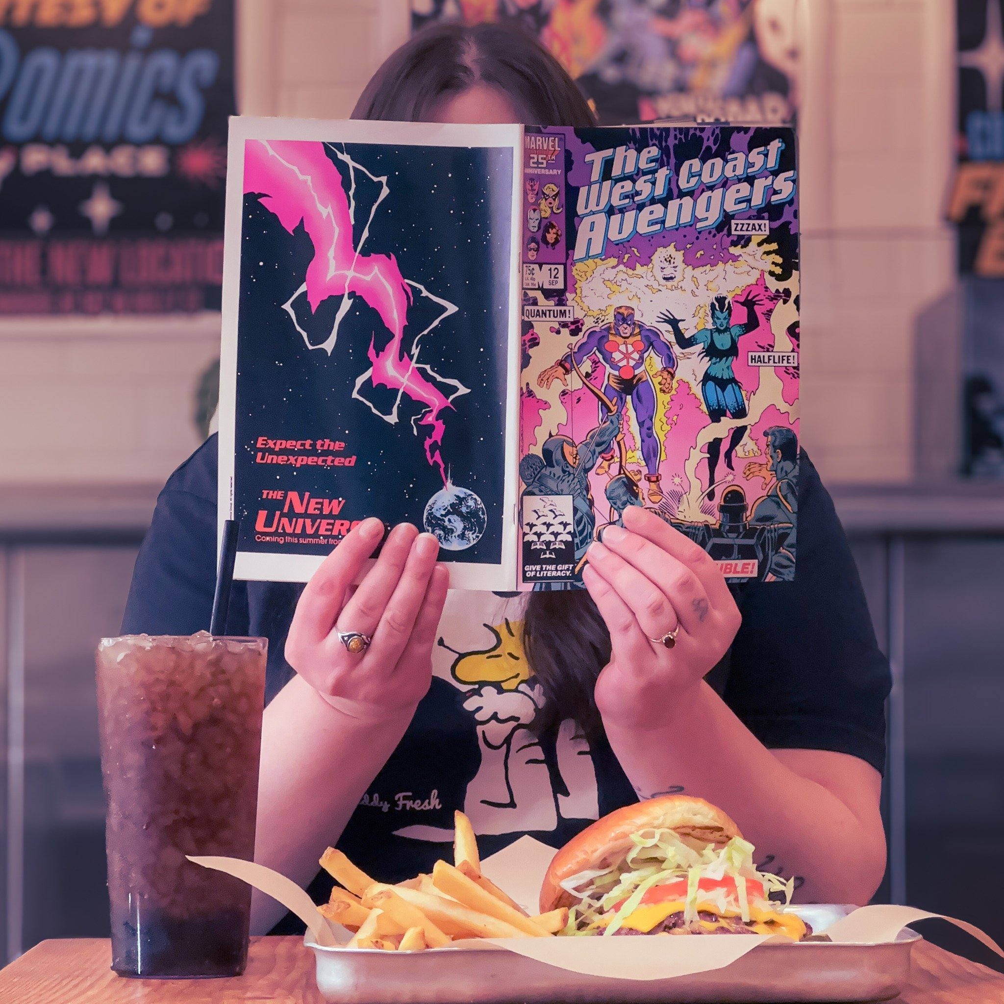 Lookin’ like a great weekend for a burger with a side of WHAMS! and BAMS!
Snag a free comic book with your meal - from Archie to Superman to Star Trek, we’ve got TONS of free comics available through the end of May, courtesy of @comicsp