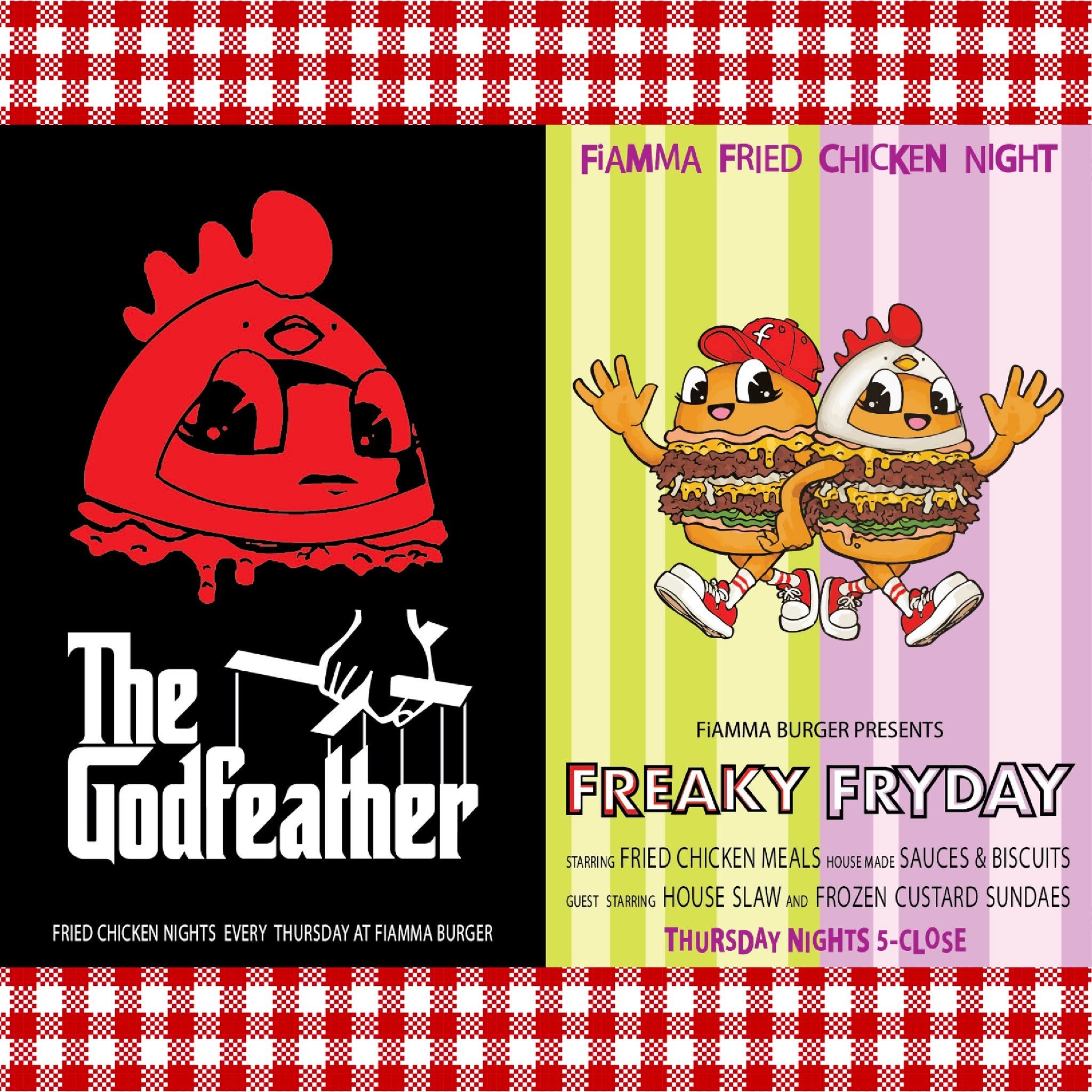 FiAMMA Fried Chicken Nights (2025)
⭐⭐⭐⭐⭐
Thursday Nights ONLY at FiAMMA Burger! Starring crispy, crackly, crunchy bone-in chicken thighs + drumsticks, boneless tenders, house-made sauces + sides, Edaleen custard sundaes, and frosty beers!
FiAMMA Fr