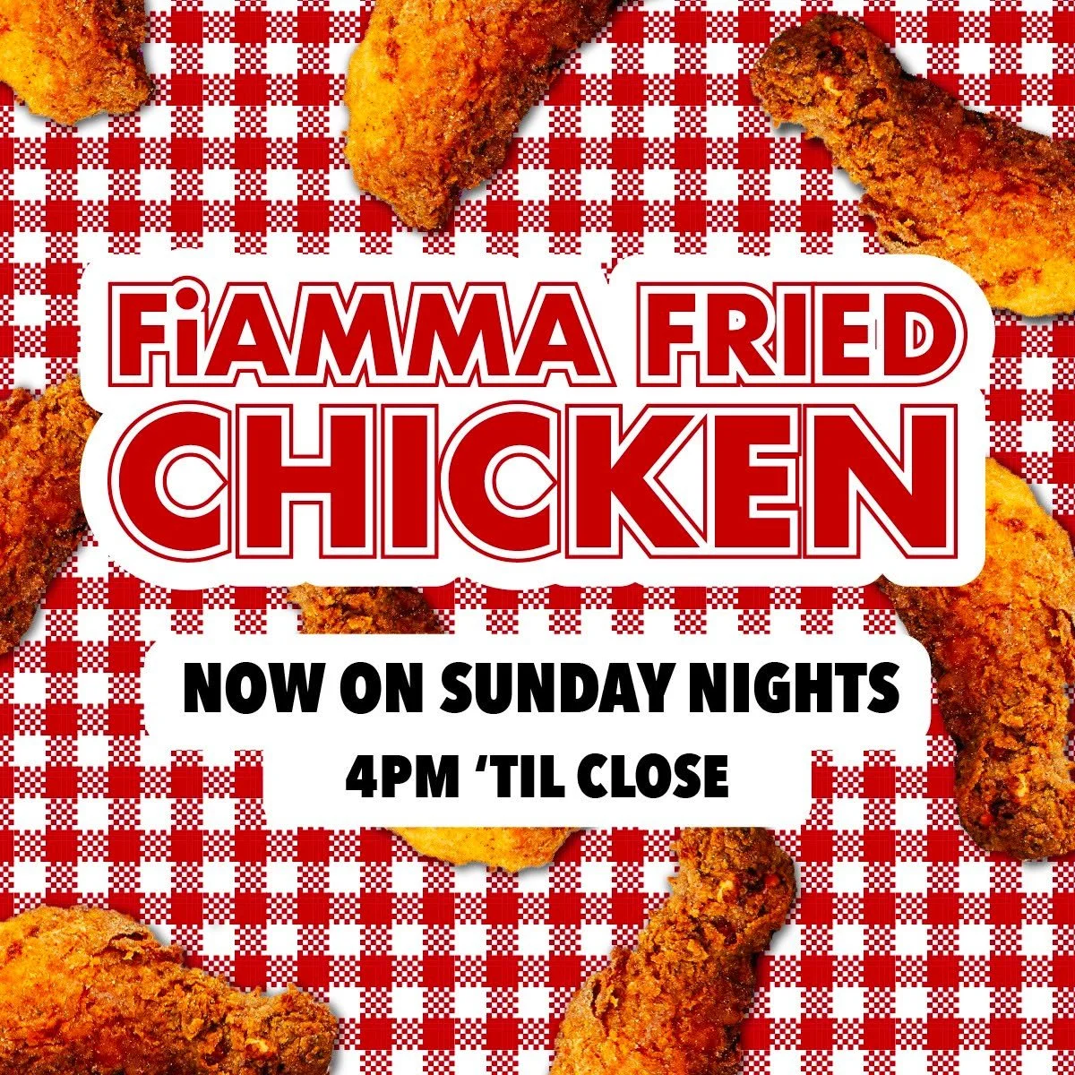 You heard it here first, folks ๐Fiamma Fried Chicken Nights are officially moving to Sundays!
Crispy, crackly, crunchy two piece combos served up with slaw & a honey butter herb biscuit, flights of house-made sauces for dippin’, Edaleen